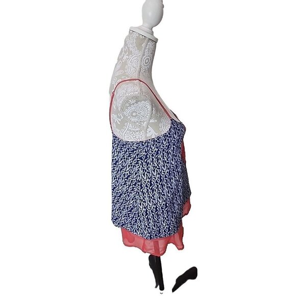 THML Women Blue Print Tank Top Layered Blouse With Embroidery Xsmall XS - Picture 3 of 8